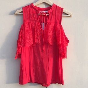 New Red cold shoulder lace top
